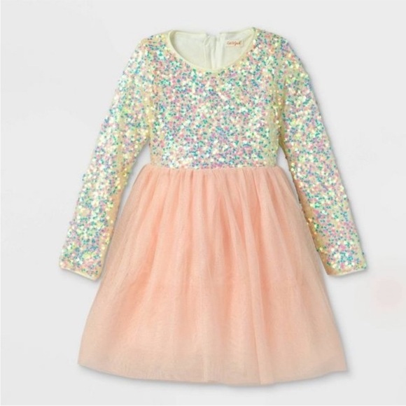 Cat & Jack Glittery Sequin Dresses - Peach and Multicolor - Picture 8 of 10